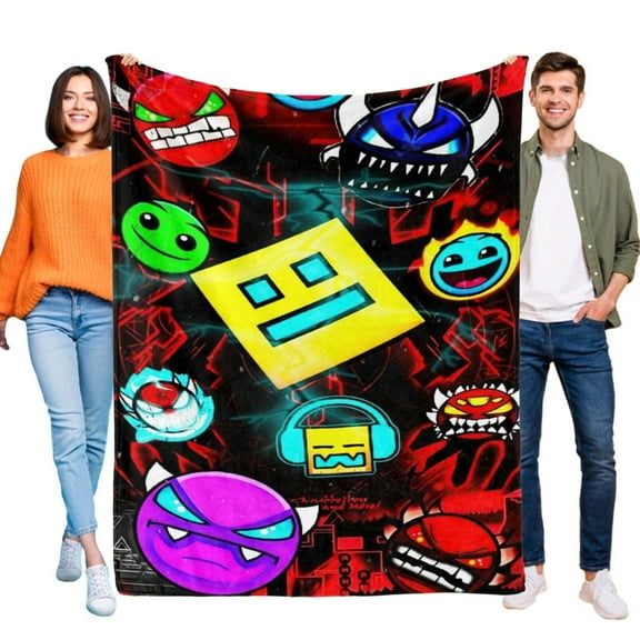Geometry Dash Blanket Flannel Throw for Bed Sofa Couch Cozy Lightweight