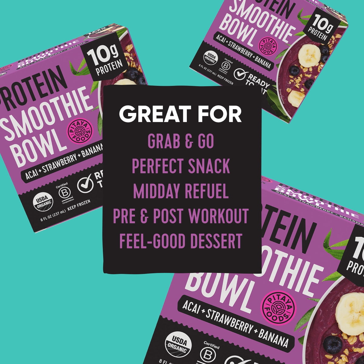Pitaya Foods Acai, Strawberry, and Banana Protein Smoothie Bowl, 8 fl oz