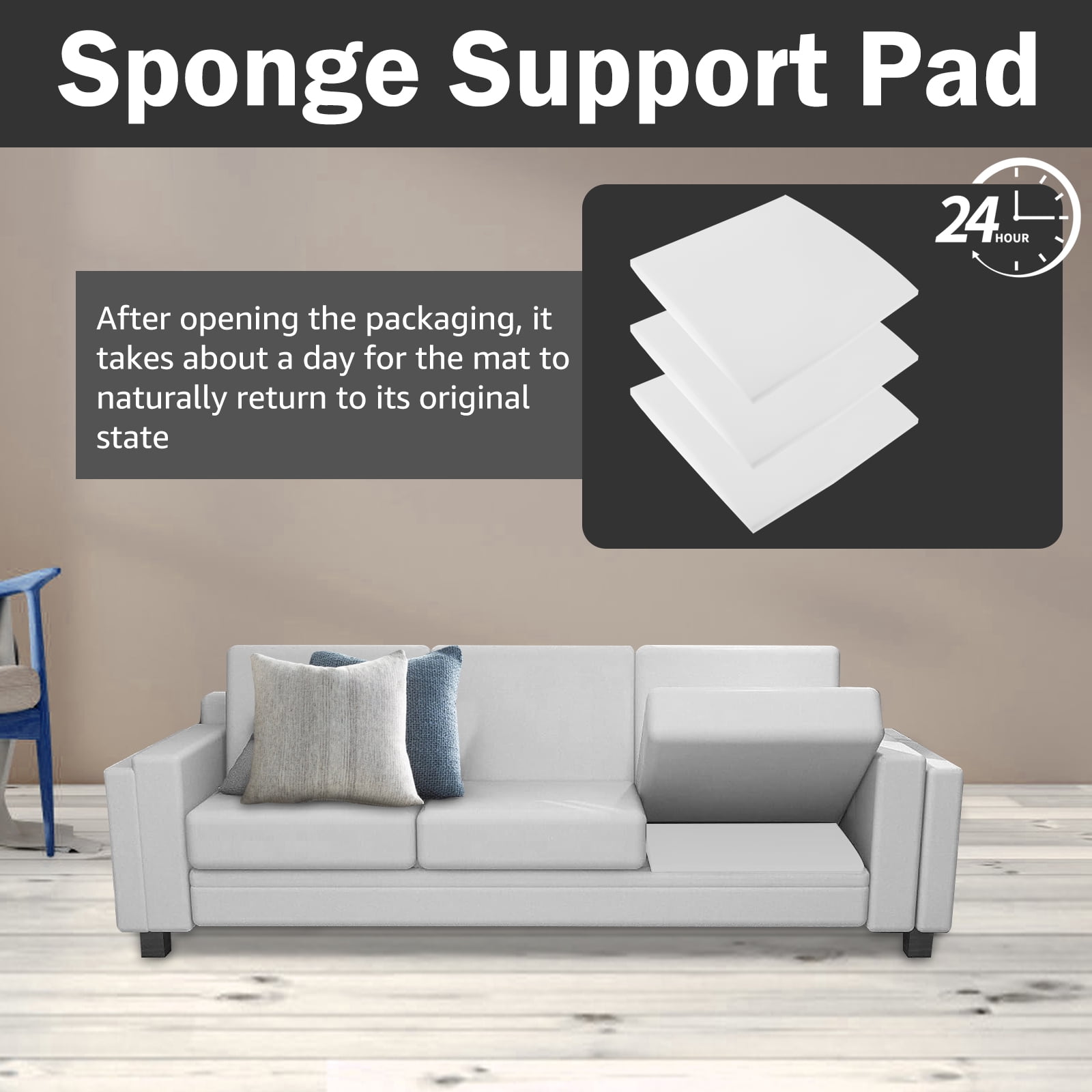 Dznils Sofa Couch Cushion Support for Sagging Seat, 20" x 20", White, Set of 3