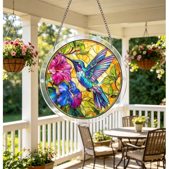 83 Pieces Acrylic Suncatcher Puzzle, Glowing Feather Haven Acrylic Sun Catcher Hummingbird Puzzle Kit for Door Garden and Window Hanging, DIY Suncatcher Kits for Adult, Home Whimsical Decor, 7.4 in