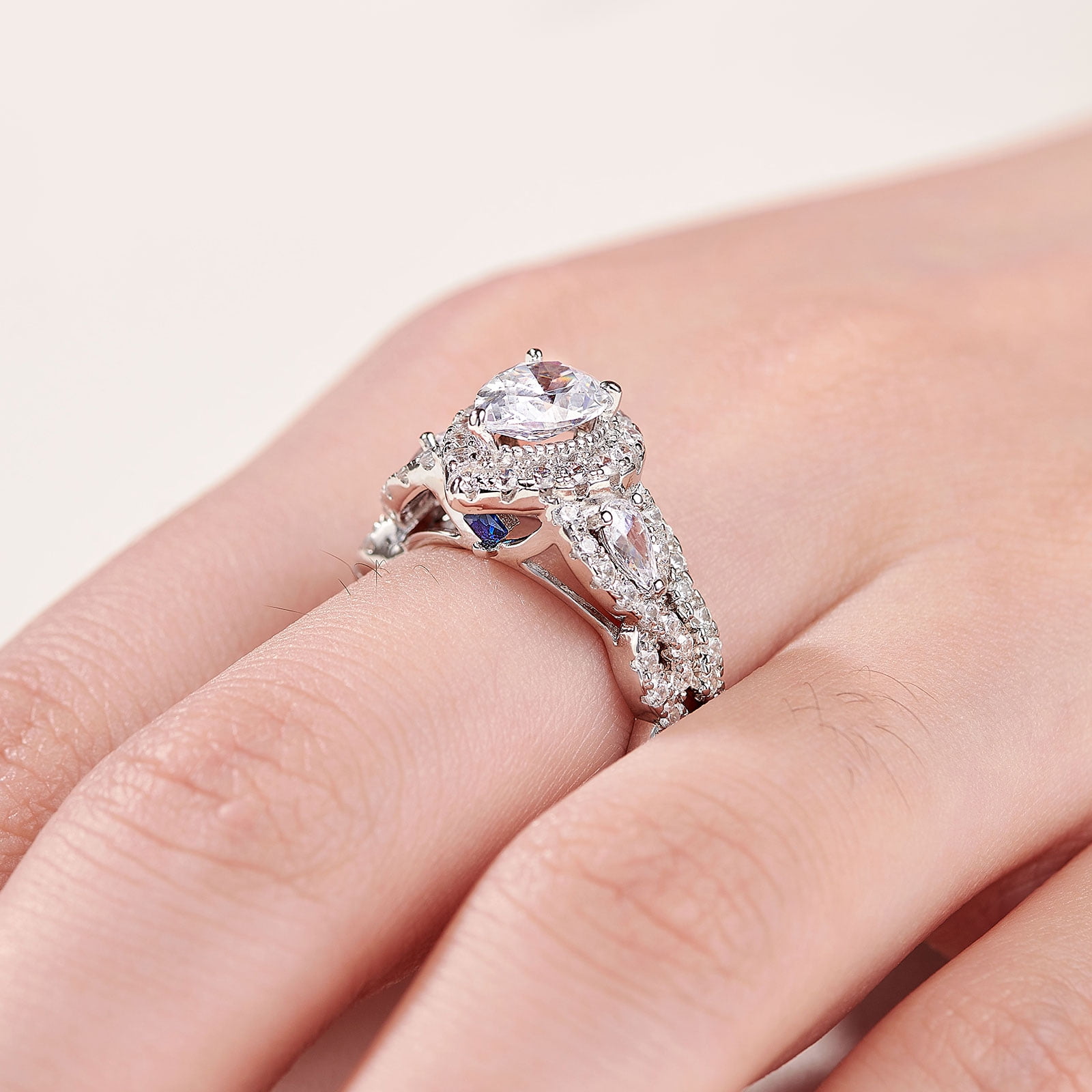 Newshe Engagement Wedding Ring Set For Women 925 Sterling Silver 2.5ct Pear Shape White Cz Size 9