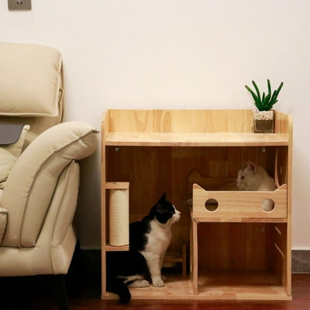Rubberwood Cat House Cat Condo Side Cabinet 25.6 *18.9 *24.8