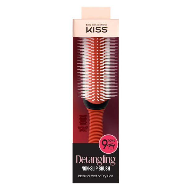 KISS COLORS & CARE 9-Row Detangling Hair Brush, Red 