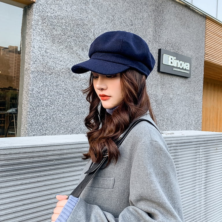 Classic Wool Beret Hat for Women Newsboy Hats Black Visor 