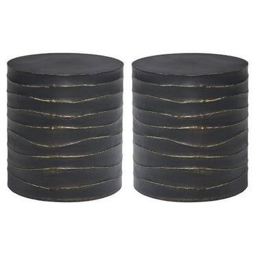 Home Square Corey 16.5" Concrete Side Table in Black/Brass - Set of 2