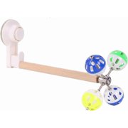 Window Suction Cup Bird Perch Toy for Parakeet, Movable Parrot Stand with Rotating Balls Bells for Window Mirror Glass Mount, Spinning Perch Toy
