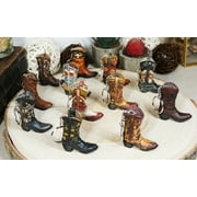 EBROS GIFT Pack of 12 Western Cowboy Cowgirl Faux Tooled Leather Boots Keychain Figurines