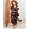 thumbnail image 6 of Plus Size Wedding Guest Maxi Dresses for Curvy Women, Summer Casual Floral Long Party Sundress with 3/4 Sleeve, 6 of 8