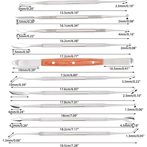 10 Pcs Wax Clay Carvers Tools Double Ended Stainless Steel Caving Sculpting Modeling Detailing Tools