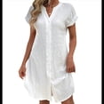 thumbnail image 1 of Vestido de para Mujer, Verano, Informal, Corta, Cuello en V, Midi, Abotonado, Camisero. M, 1 of 6