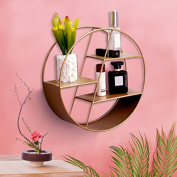 Metal Round Wall Shelf Industrial Style Craft Grid Shelves ...