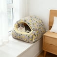 thumbnail image 6 of Nebwoak Self-Warming Cat Cave Bed for Cats & Small Dogs, Donut Shape Plush Faux Fur Pet Bed, Machine Washable & Foldable, Grey Lemon Pattern, 6 of 6