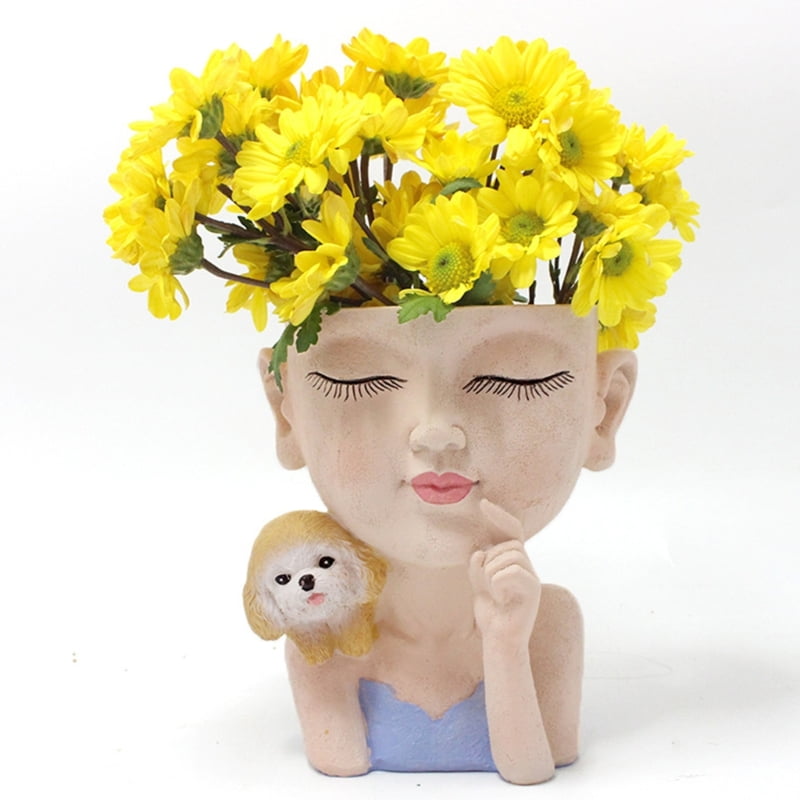 Cartoon Girl Dog Succulent Flower Pot Gardening Plant Potted Resin Ornament Small Succulent Planter Home Decoration