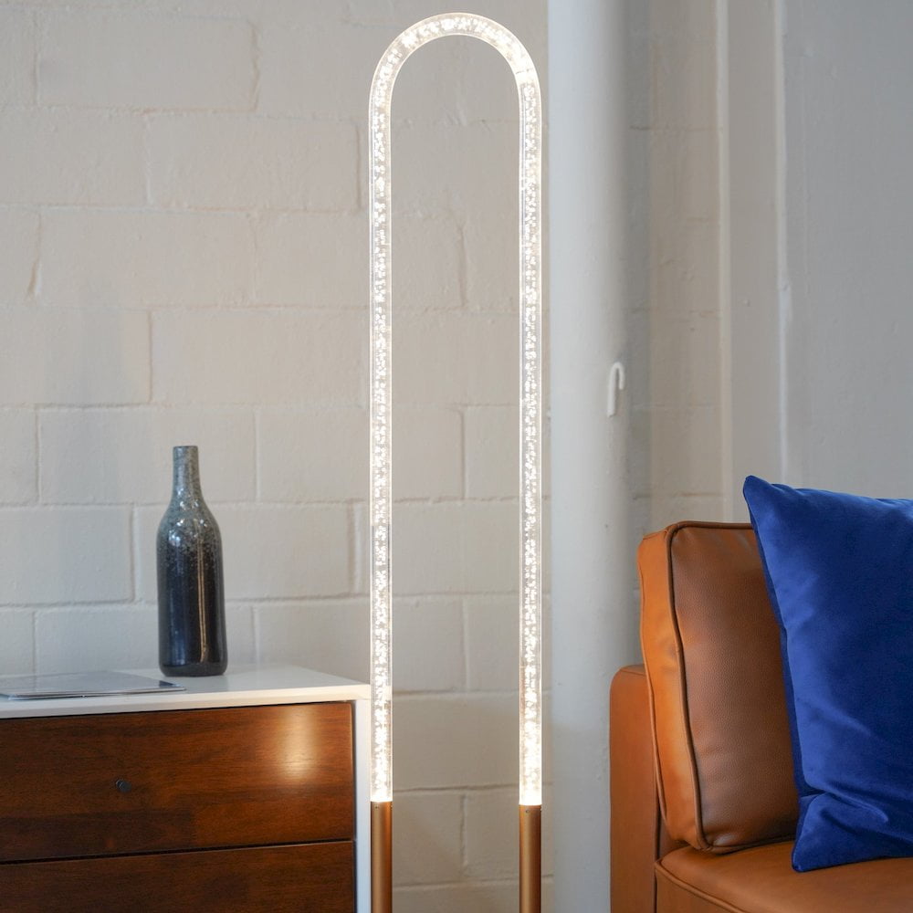 Ashcroft Furniture Zeon LED Floor Lamp Coarse Gold and Clear