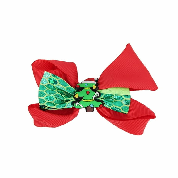 Motique Accessories Hair Bow Printed Christmas Bow with Silicone Charm, Perfect for All Teens-Tree