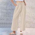 thumbnail image 2 of Liquidation de Pantalons pour Femmes! Pantalons en Lin à Rayures pour Femmes, Décontractés, à Jambe Grand, Pantalons Raccourcis, Coton et Lin, Taille Élastique, Légers, Pantalons d'Été, 2 of 7