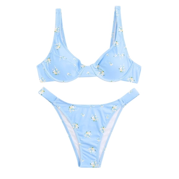 MSJUHEG Boho Swimsuits for Women,High Cut Swimsuit,Bathing Suits,Swim Suits for Women 2025,Strapless Bathing Suits for Women,Bikini Sets for Women,Bathing Suits for Women Blue L