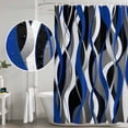 thumbnail image 4 of Blue Black Stripes Shower Curtain Set - 48" x 72" Washable Bathtub Curtain with 12 Hooks, Modern Abstract Ombre Grey White Lines Waterproof Fabric Stall Shower Curtains for Bathroom/Bathtub Décor, 4 of 6