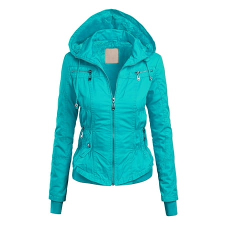 Cinched Zipper Jacket - WJC667 Womens Cinched Parka Jacket XS TURQUOISE