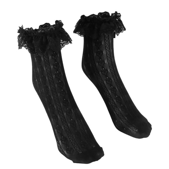LEORX 1 Pair Knee-high Lace Stockings Black Nylon Stretchable Women Summer Wear