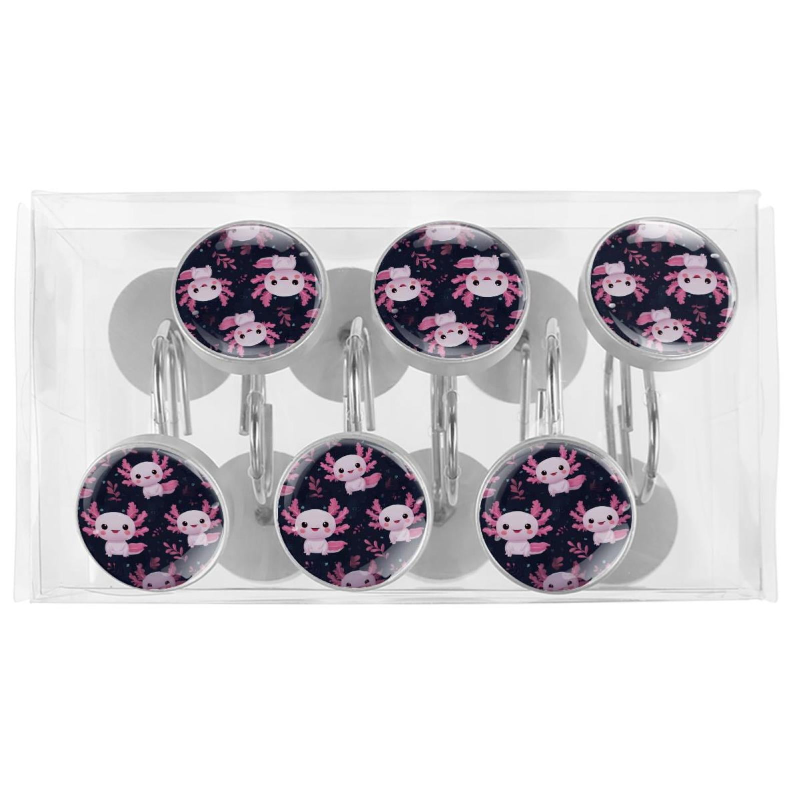 12pcs Decorative Shower Curtain Hooks, Rust Resistant Shower Rings for Bathroom Living Room,Rustproof Stainless Steel Rings for Shower Curtain and Liner Rods,Axolotl Black