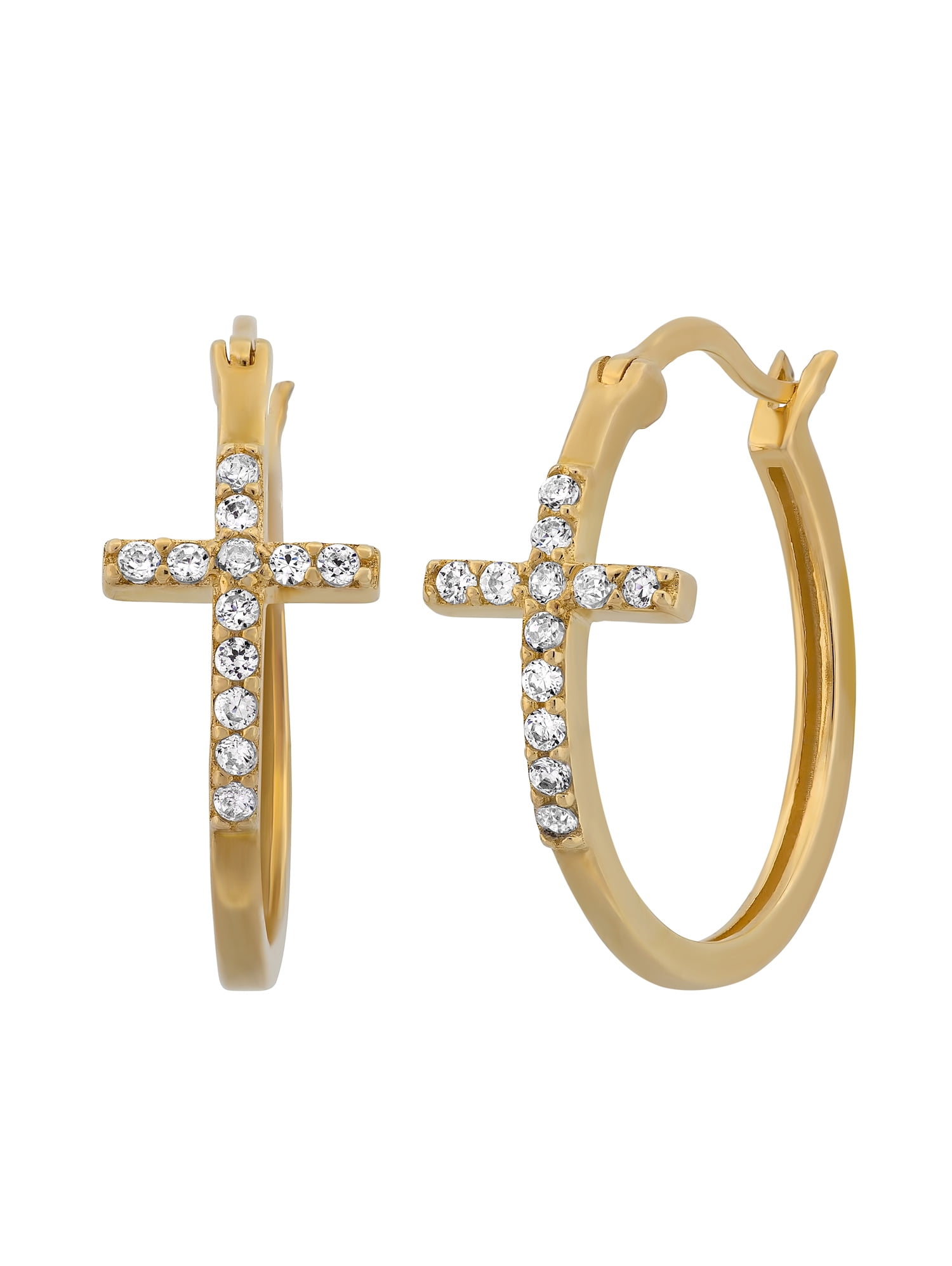 Forever New - Forever New CZ 18kt Gold over Sterling Silver Cross Hoop ...