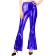 thumbnail image 2 of BUIGTTKLOP Metallic Flare Leggings for Women Low Waisted Party Pants Bootcut Wide Leg Bell Bottom Club Trousers, 2 of 6