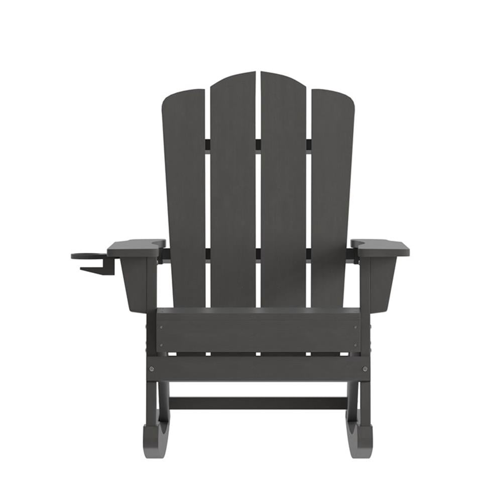 Afuera Living Rocking Adirondack Chair with Swiveling Cupholder - Gray