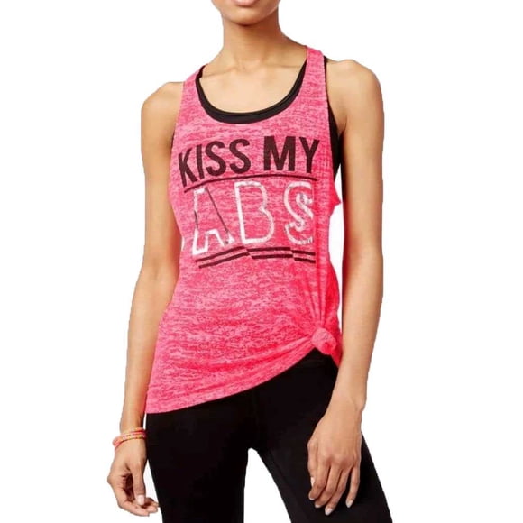 Material Girl Women’s Active Juniors’ Braided-Back Graphic Tank Tops, Pink, Medium