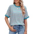 thumbnail image 4 of UVN Striped Tops for Women Summer Short Sleeve T Shirts Casual Crewneck Color Block Shirts, 4 of 10