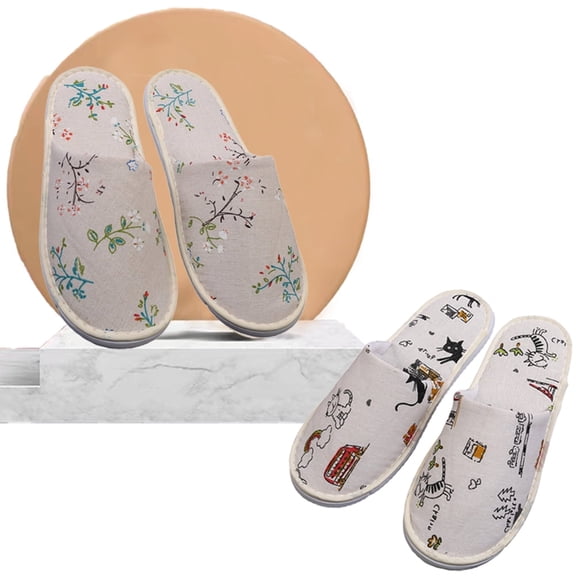 KYAIGUO 4PCS Patterned Slippers for Men and Women Premium Disposable Hotel Slippers Soft Cotton Breathable Guest Slippers Non-slip Sole Washable Reusable