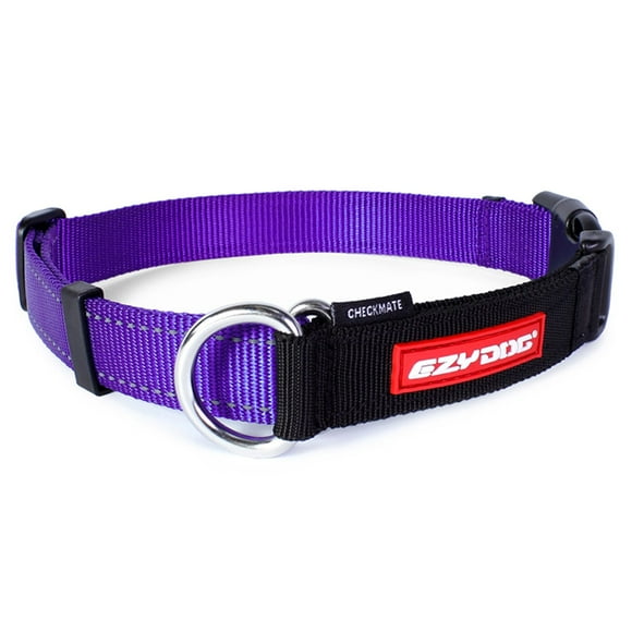 EzyDog Checkmate Martingale-Style Premium Nylon Safety Training and Correction Dog Collar - Quick-Clip Buckle and Reflective Stitching - Easy Control with no Choking Effect (Medium, Purple)