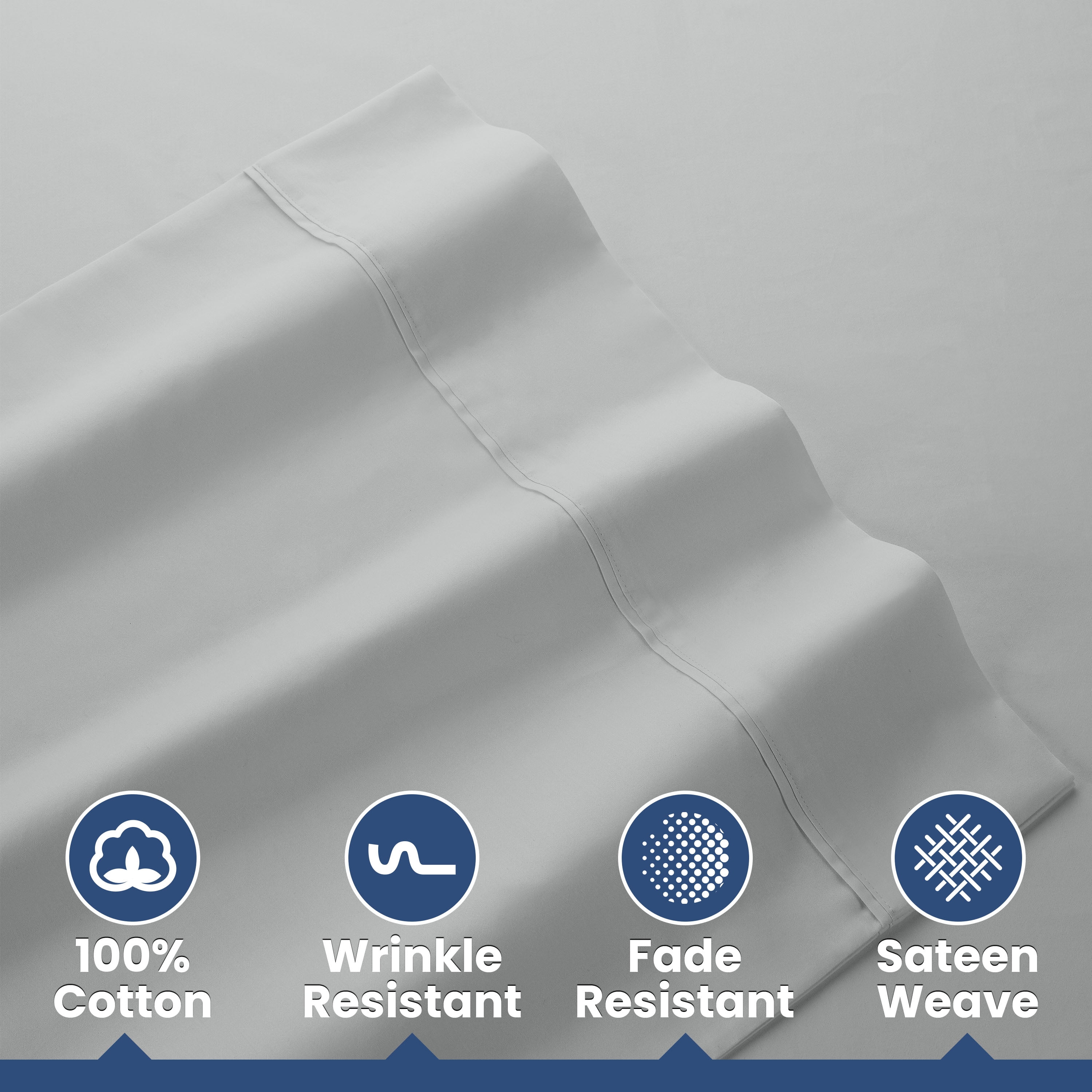 Soft Lightweight 400TC 100% Cotton Sateen Bed Sheet Set – 4-Piece Full – Light Grey