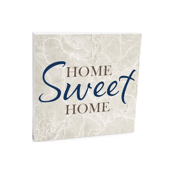 Home Sweet Home Ecru Floral Sketch 10 x 10 Wood Tabletop Sign Plaque