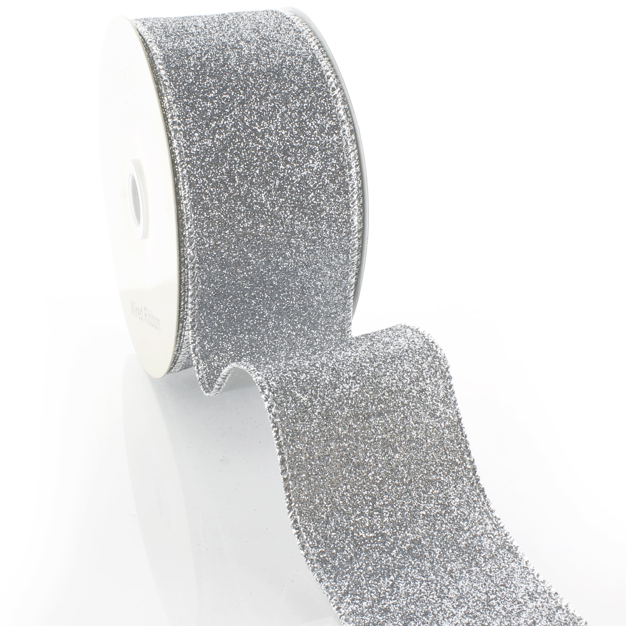 Silver Glitter Striped Wired Ribbon - 2 1/2 x 10 Yards — GiftWrap Etc