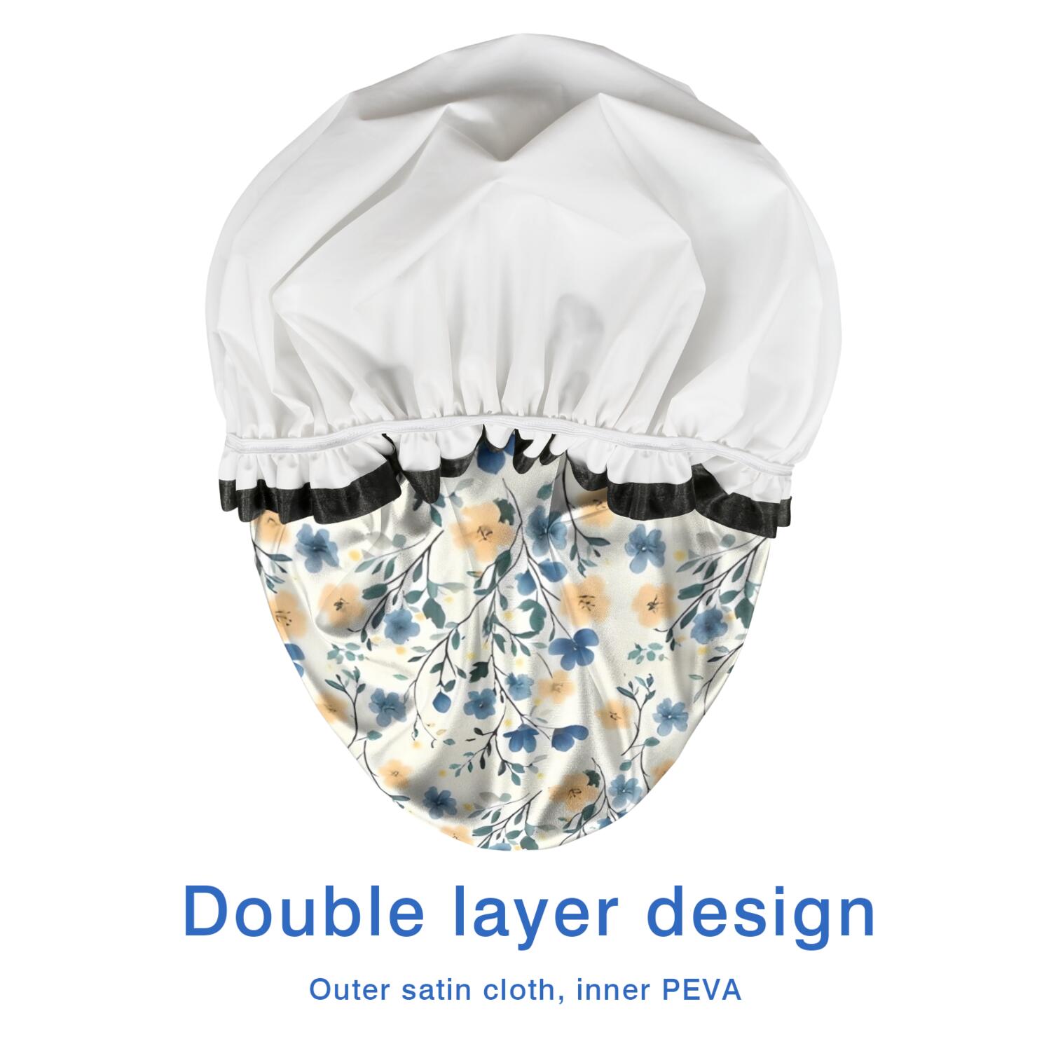 Shower Caps,Pioneer Flower Floral Print Pattern Waterproof Shower Cap for Women 4 Pieces,Double Reusable Hair Cover for Shower PEVA Elastic Stretch Hem