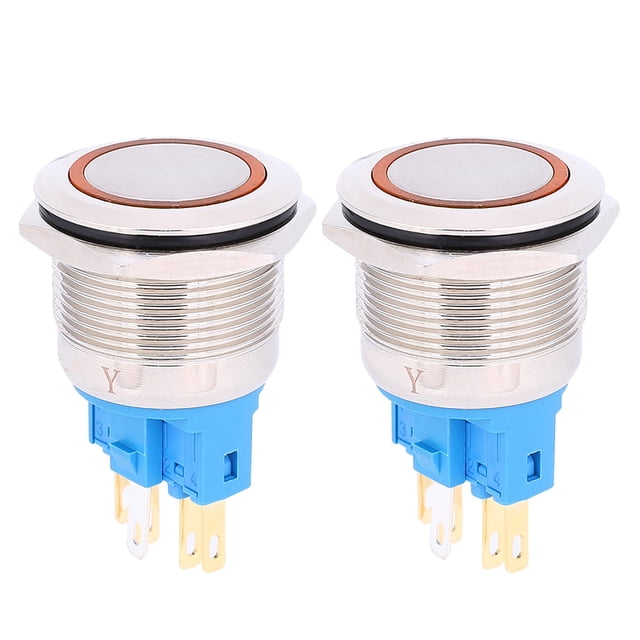 2Pcs 22mm DC3-6V Anneau 6 Broches Réinitialiser Interrupteur à Bouton-Poussoir avec Niveau de Protection IP65 Orange