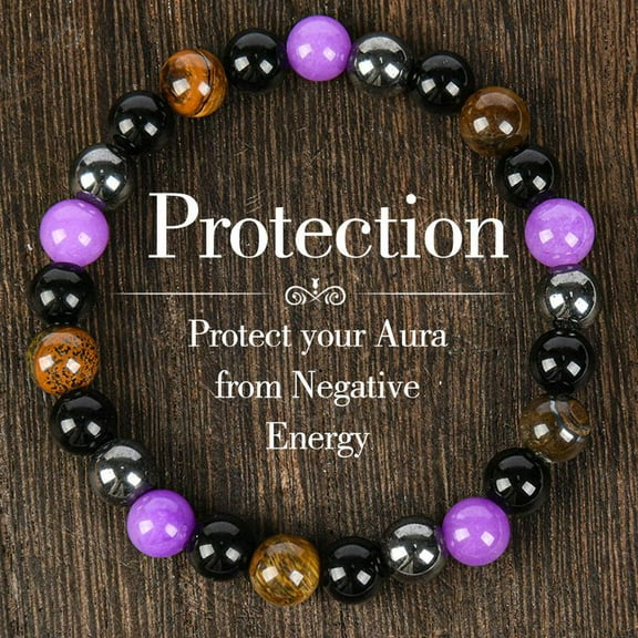 JUSIP Natural Tiger Eye & Amethyst Beaded Bracelet, Elastic Protection Crystal Bracelet For Men And Women, Unscented Solid Jewelry Gift