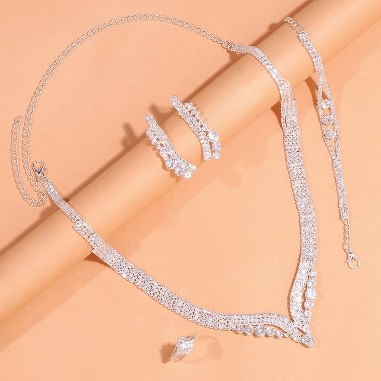 Pink Season 1 Set Women Jewelry Set Luxury Elegant Shiny Full Rhinestones  Inlaid Sparkling Dress Up Gift Simple Bridal Necklace Bracelet Earrings Ring  Set Wedding Supplies - Walmart.com