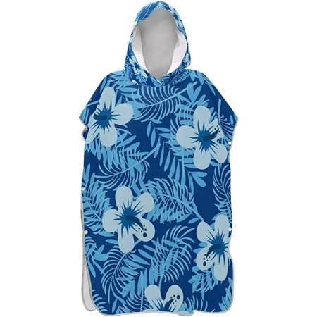 

Seamless Blue Tropical Summer Floral Flowers Leaves on Dark Blue Adult Surf Poncho Changing Robe with Hood and Pocket Quick-Drying Bathrobe Microfiber Towel Wetsuit for Bath Beach Outdoor