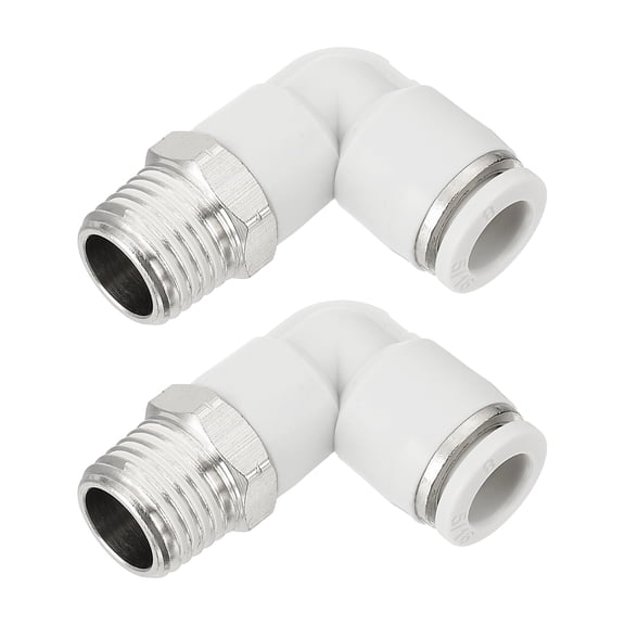 Uxcell 2 Pcs Push to Connect Fittings Male Elbow 5/16 Inch Tube OD x 1/4 Inch NPT Thread Pneumatic Tube Fitting, White