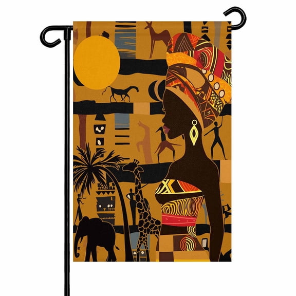 Black African Women Garden Flags for Outside Animal Giraffe Elephant Double Sided Yard Flags Outdoor House Decoration, Small 12X18 Inch, Burnt Orange