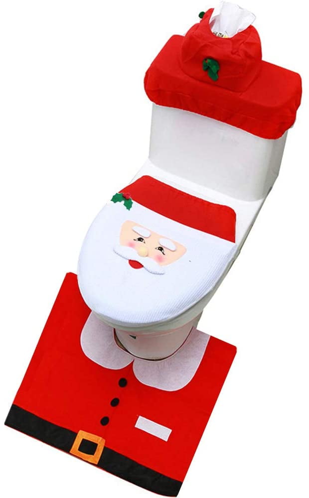 3PC Set Christmas Toilet Seat & Cover Santa Claus Bathroom Mat Xmas Cute Decor 
