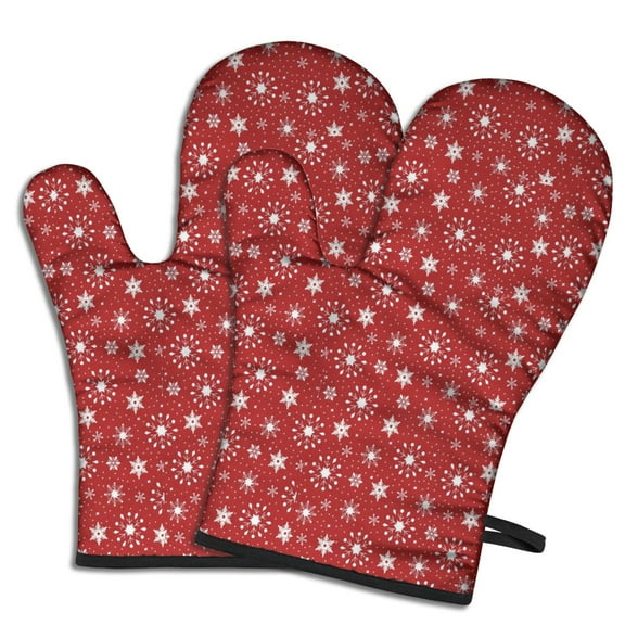 Cute Oven Mitts,Red Christmas Snowflake Pattern Oven Mitt 2-Pack Set,Kitchen Gloves for Oven,Heat Resistant Oven Mitts 7.7"x12"