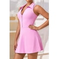 thumbnail image 4 of Womens Zip Front Tennis Dress Collar Racer Back Workout Golf Dresses Build in Shorts with Pockets Pink M, 4 of 8