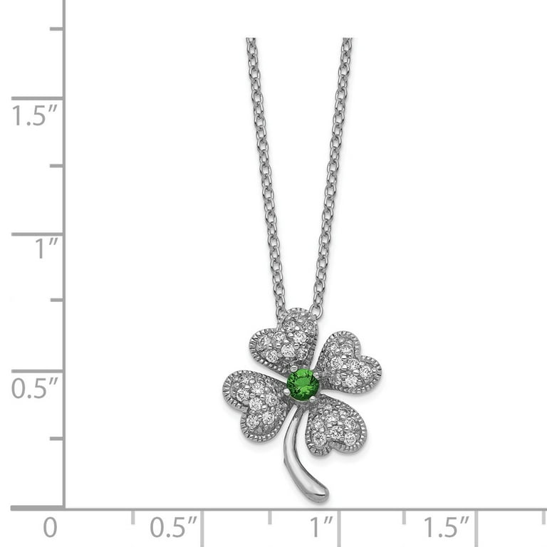 Cheryl M Sterling Silver Sim. Emerald & CZ 4-Leaf Clover Necklace Cheryl M Sterling Silver Sim. Emerald & CZ 4-Leaf Clover Necklace