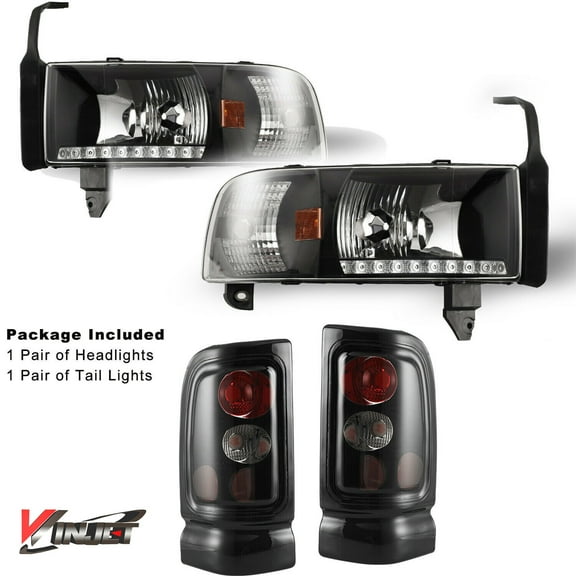 Winjet LED Headlights Corner And Tail Lights Set Smoke Lens for 1994-2002 Dodge Ram 1500 2500 3500