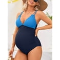 thumbnail image 5 of Sociala Maternity Swimsuit One Piece Tie Back Bathing Suit Scallop Trim V Neck Pregnancy Swimwear, 5 of 6