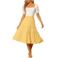 thumbnail image 2 of INSPIRE CHIC Women's Midi Skirts Solid Elastic Waist Flare A-Line Tiered Skirt with Pockets XS Yellow, 2 of 7