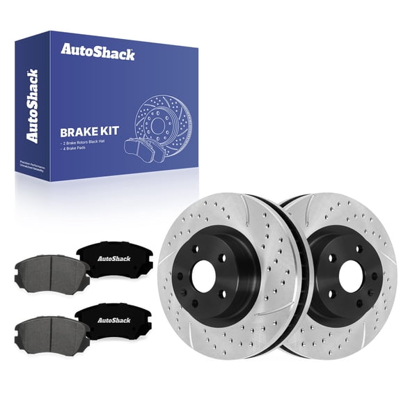 AutoShack Front Vented Drilled & Slotted E-Coated Brake Rotors   Premium Ceramic Pads 6-PC Brake Kit Replacement for 2014-2017 Buick Regal ShadowGuard 13.59" (345.1 mm)